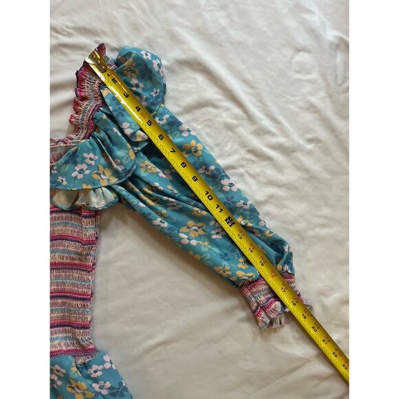 Yvonne & Love Bohemian Puff Sleeve Dress Lg Boho Ruffle Layered Hem Mini - Picture 9 of 9